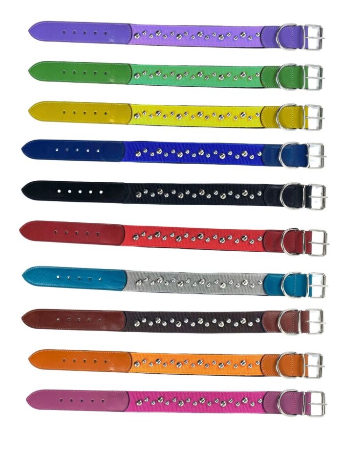 Deri Uçlu ve Aksesuarlarla GÜÇLENİRİLMİŞ Dokuma Köpek Tasması 4 cm (3)