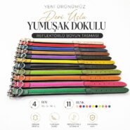 Premium Reflektörlü Köpek Tasması – El Yapımı, Yumuşak Dokulu, Nefes Alabilen, Deri Detaylı | 4 Beden 11 Renk